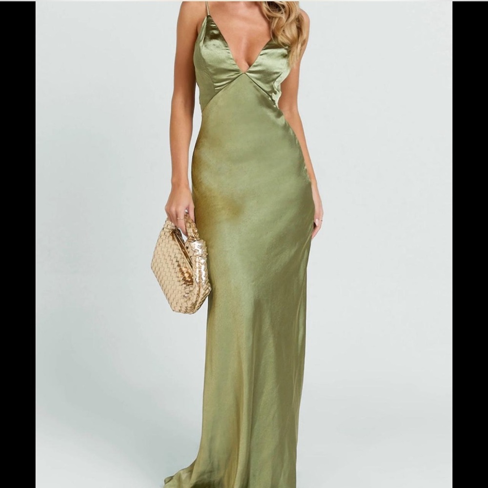 Showpo Quincy Maxi Dress - Satin Slip Dress in Olive